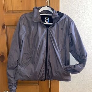 Roxy hooded Zipper Front Lined raincoat Windbreaker WOMEN’S XL black Pinstriped